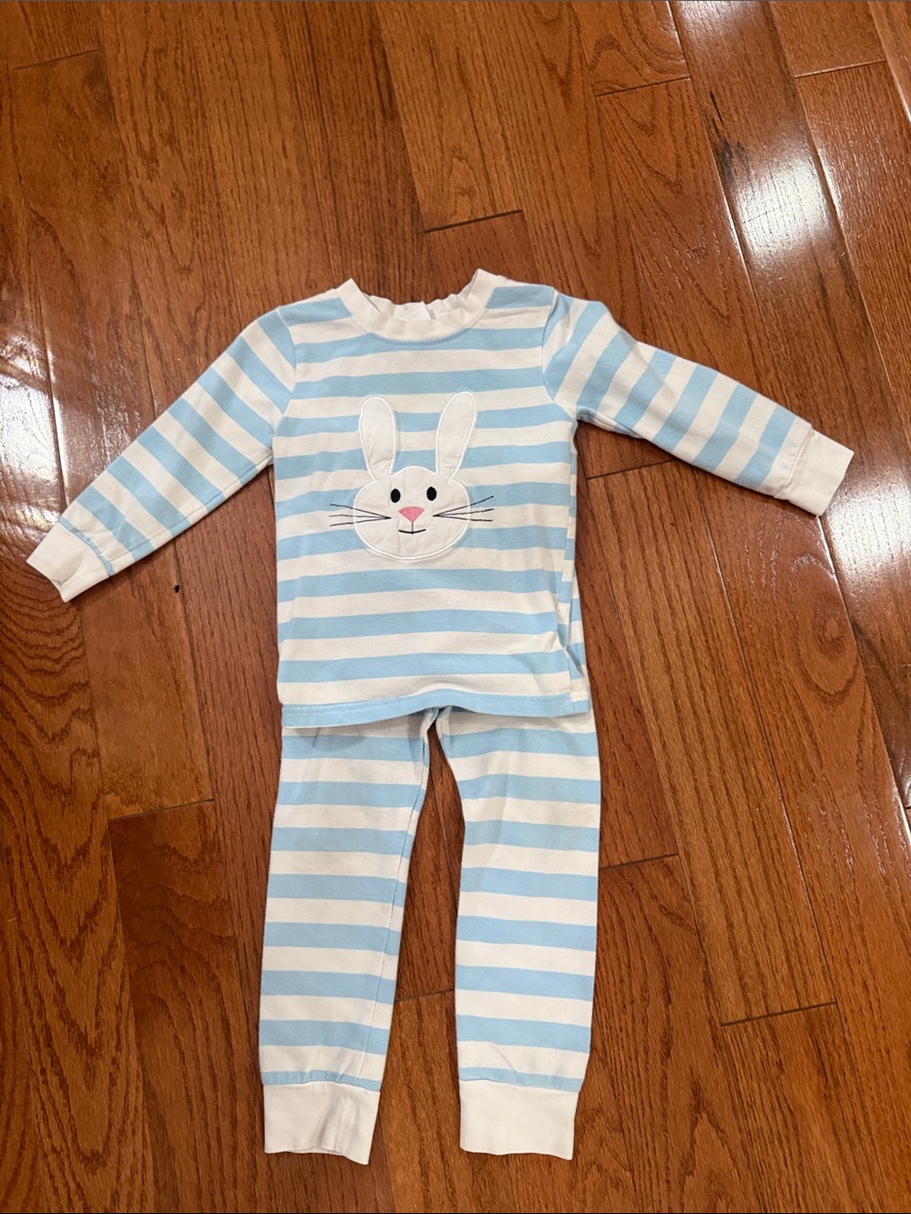 Kids Blue & White Striped Bunny Pajama Set